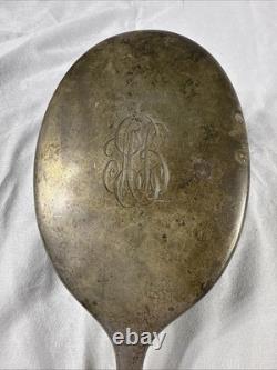 Miroir de poche en argent sterling Alvin avec monogramme, patine antique, États-Unis