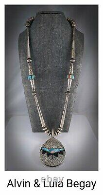 Navajo Argent Sterling Turquoise Collier De Corail Alvin & Lula Begay Réversible