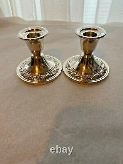 Paire de bougeoirs vintage en argent sterling Alvin remplis de ciment
