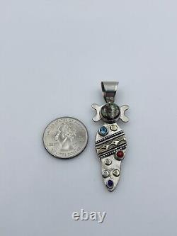 Pendentif vintage en argent sterling Alvin Monte avec corail et turquoise en or 14 carats