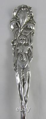 Rare Fourchette à Servir Asperges Antique Alvin Raphael Fleurs Iris Art Nouveau