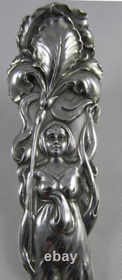 Rare Fourchette à Servir Asperges Antique Alvin Raphael Fleurs Iris Art Nouveau