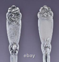 Rares 5 cuillères à thé glacé en argent sterling Alvin Fleur de Lis Art Nouveau B Mono