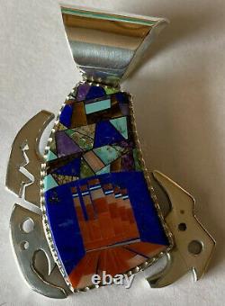 Signé Navajo Alvin Yellowhorse Sterling Silver Monument Valley Inlay Pendant