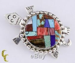 Sterling Silver Alvin Yellowhorse Inlay Pendentif Tortue Broche Lapis, Pearl, Bois