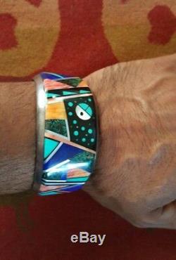 Superbe Navajo Alvin Yellowhorse En Argent Sterling Inlay Bracelet