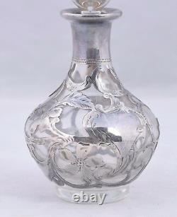Vintage Alvin Verre Et 999 En Argent Fin Overlay Bouteille De Parfum 4.5 Art Nouveau